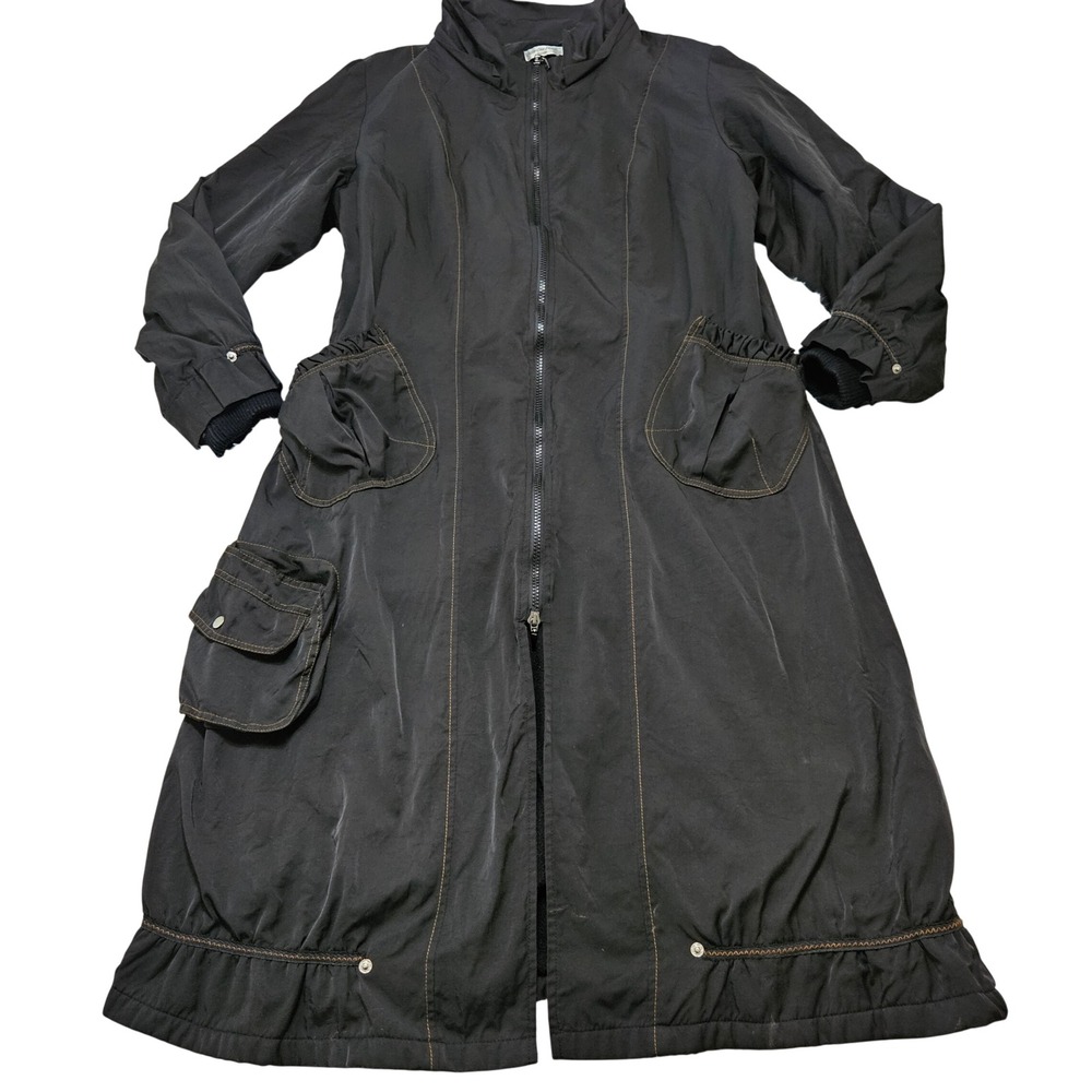 Pile Ou Face Paris Women Black Avant Garde Long Cargo Coat Sz XL Goth Grunge